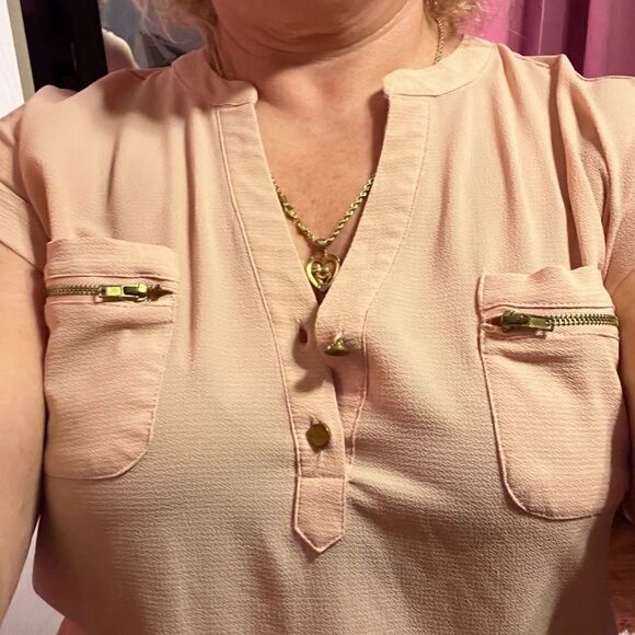 Lilly White XL Pink Gold Top Button Top Dressy - Picture 7 of 10